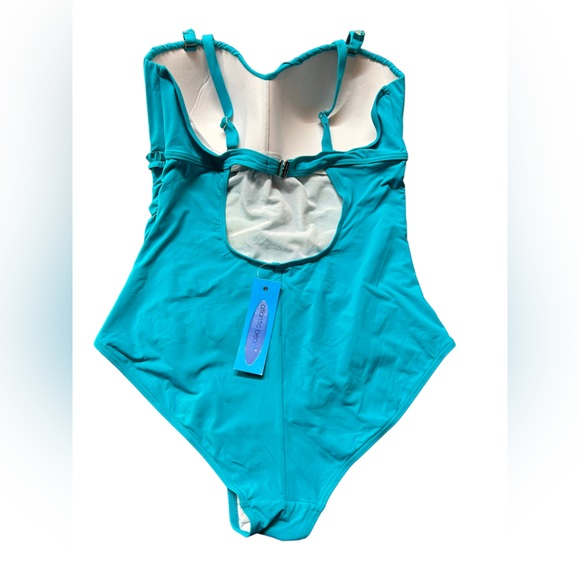 ATLANTIC BEACH turquoise one piece flattering one piece w tummy control NWT - Picture 2 of 4
